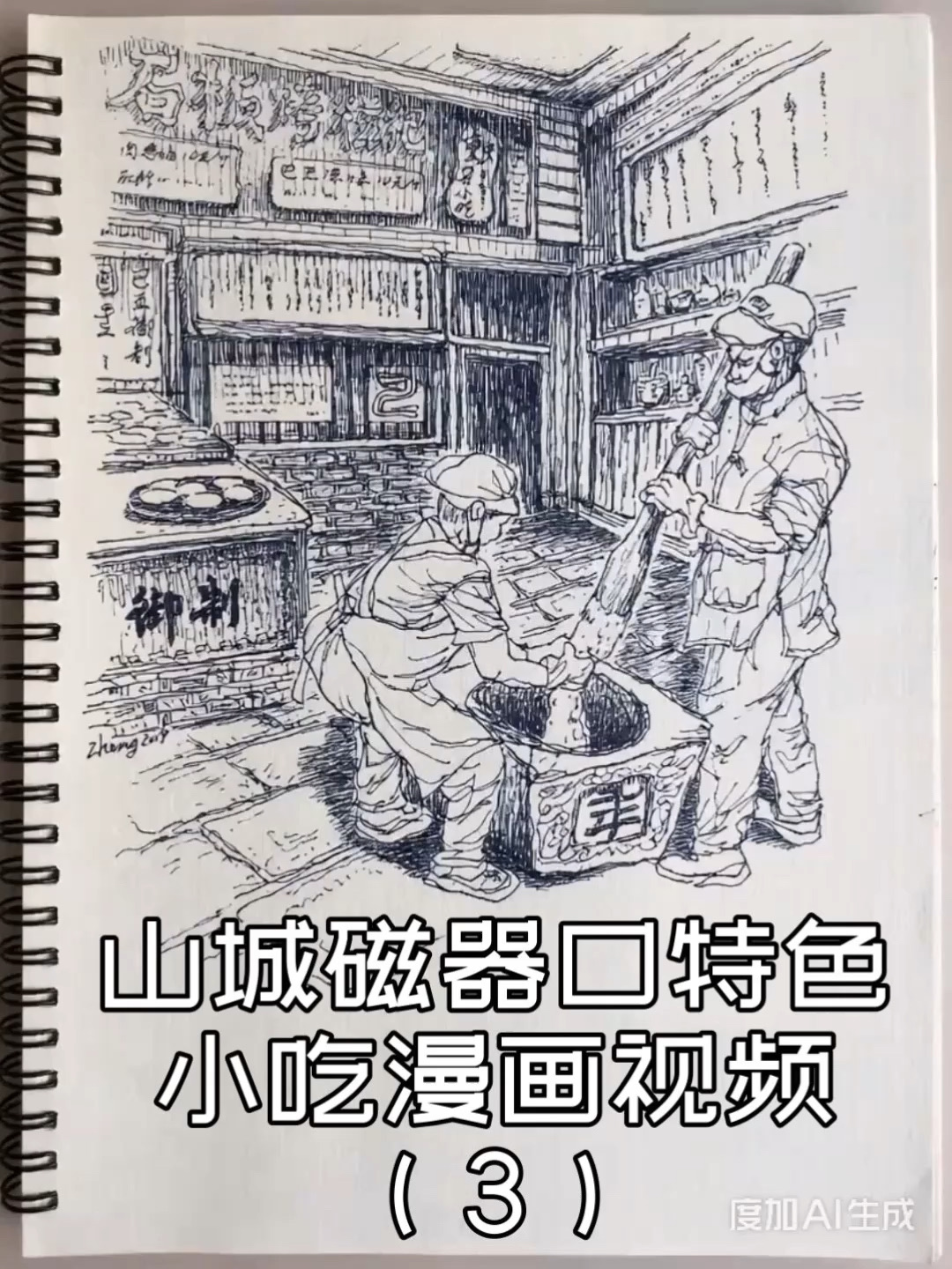 漫画视频(3)山城磁器口网红特色小吃石板烤糍粑备料
