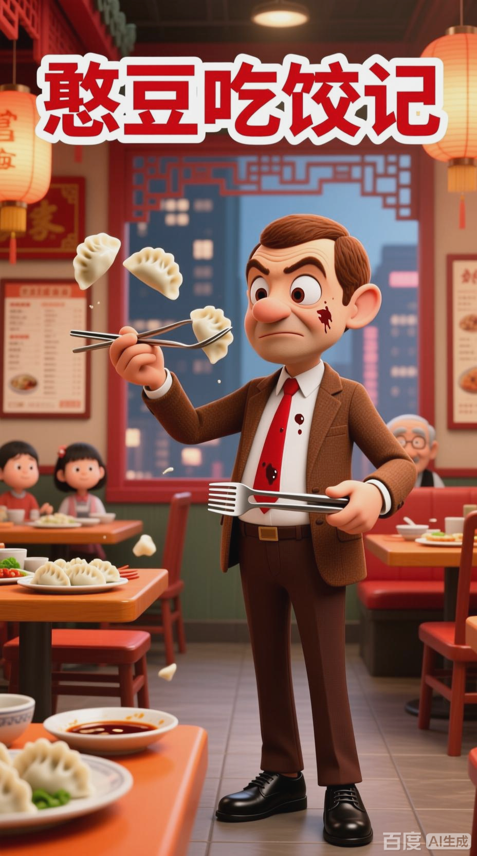 憨豆先生吃饺子的欢乐闹剧