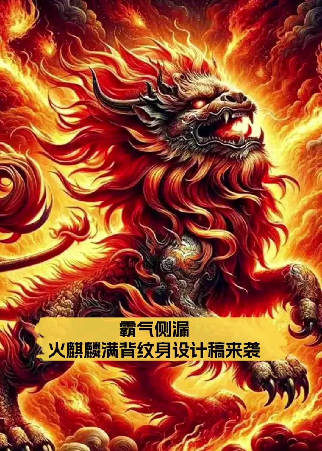 霸气侧漏,火麒麟满背纹身设计稿来袭