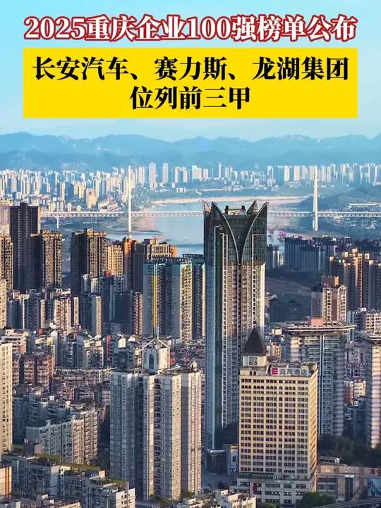 10月10日,2025重庆企业100强榜单公布,其中长安汽车、赛力斯、龙湖集团分列前三位