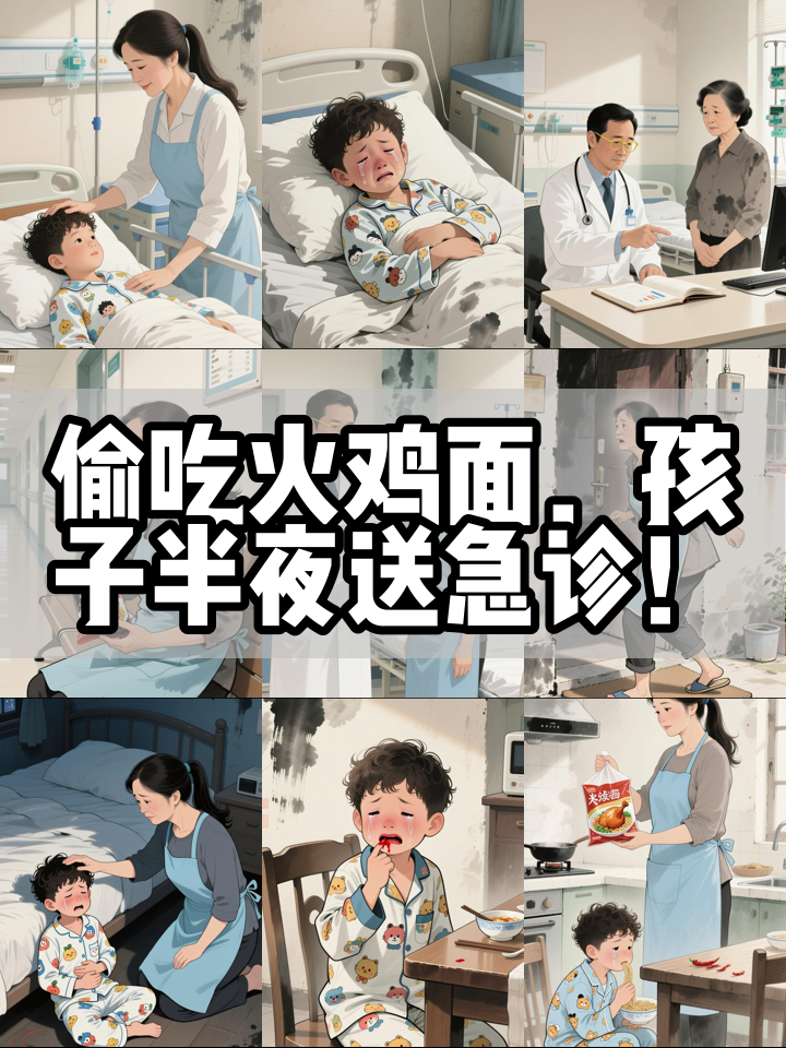 孩子偷吃超辣火鸡面,半夜腹痛送医,妈妈后悔莫及!