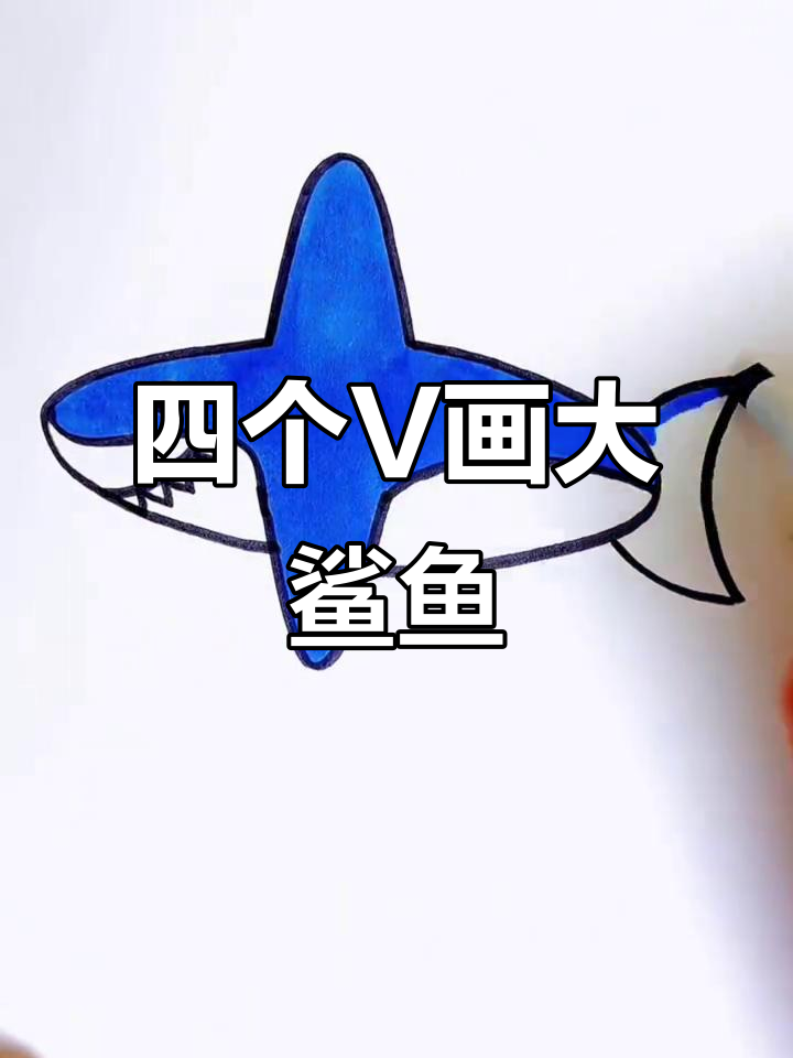 用四个V画可爱鲨鱼,简单又好玩