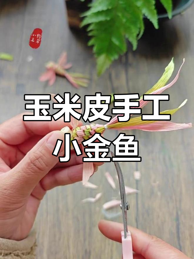 用玉米皮编织小金鱼,创意手工乐趣多