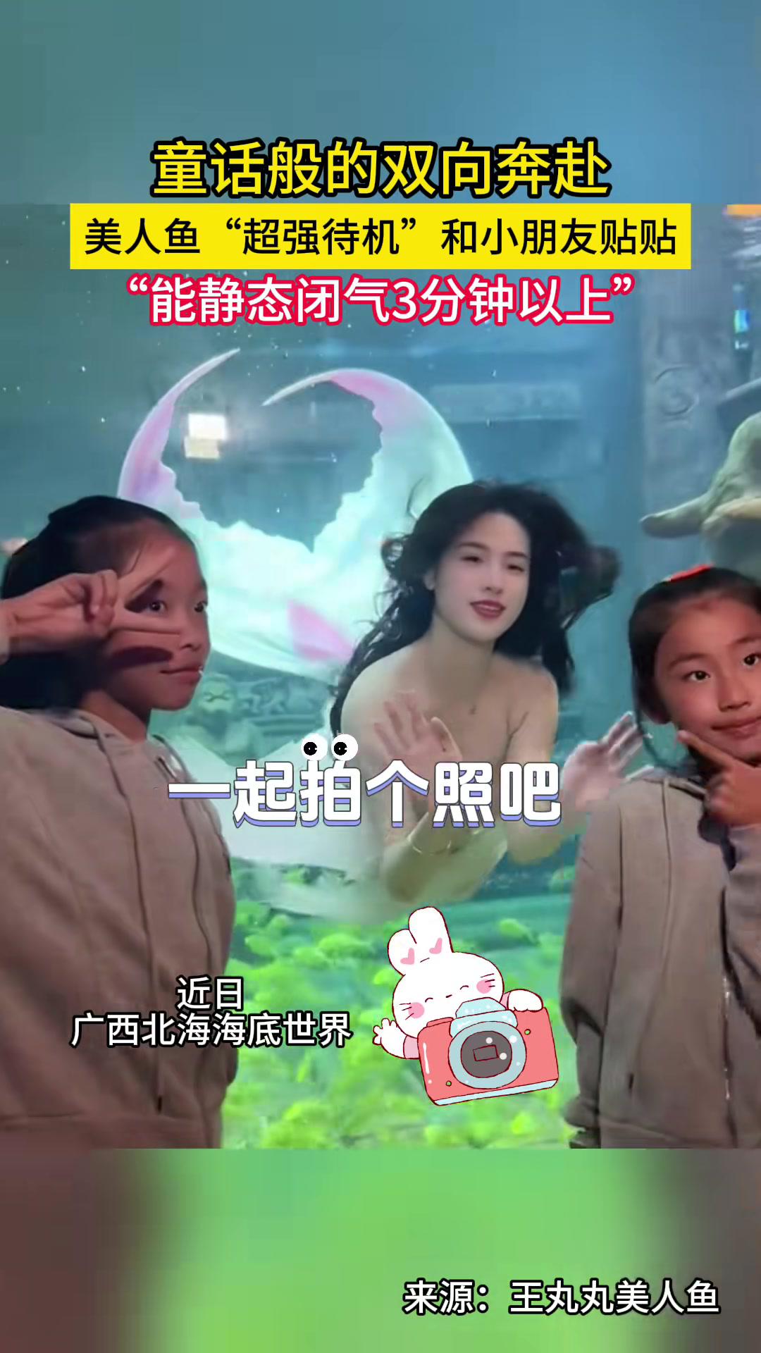 美人鱼和小朋友童话般的双向奔赴 美人鱼表演 海底世界