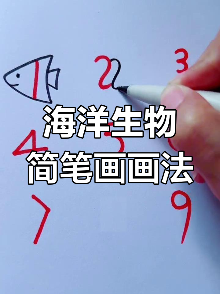 用简笔画画出鲨鱼家族,宝宝、妈妈和奶奶都在哦!