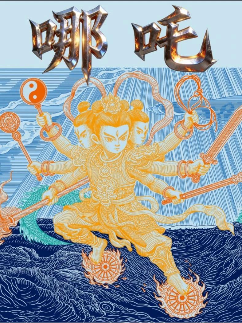 哪吒三太子插画设计版画 #哪吒 #哪吒三太子 #哪吒绘画 #封神榜 #电影海报插画