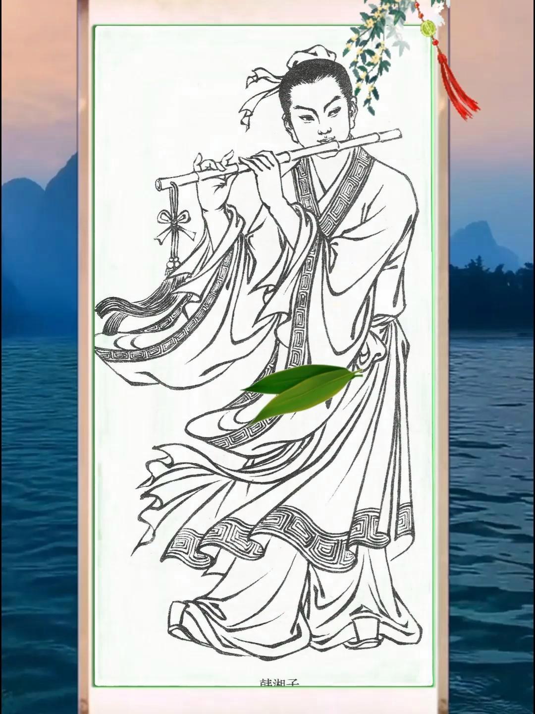 吴道子蓝叶白描画稿 手绘国画作品 想画就画 中华文化 八仙 画 图
