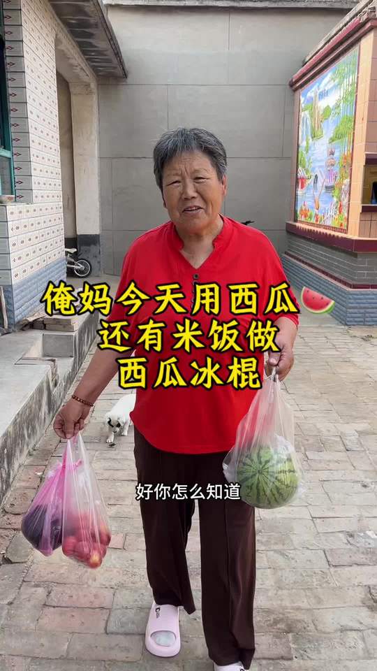 老妈用剩米饭做的西瓜冰棍，超好吃