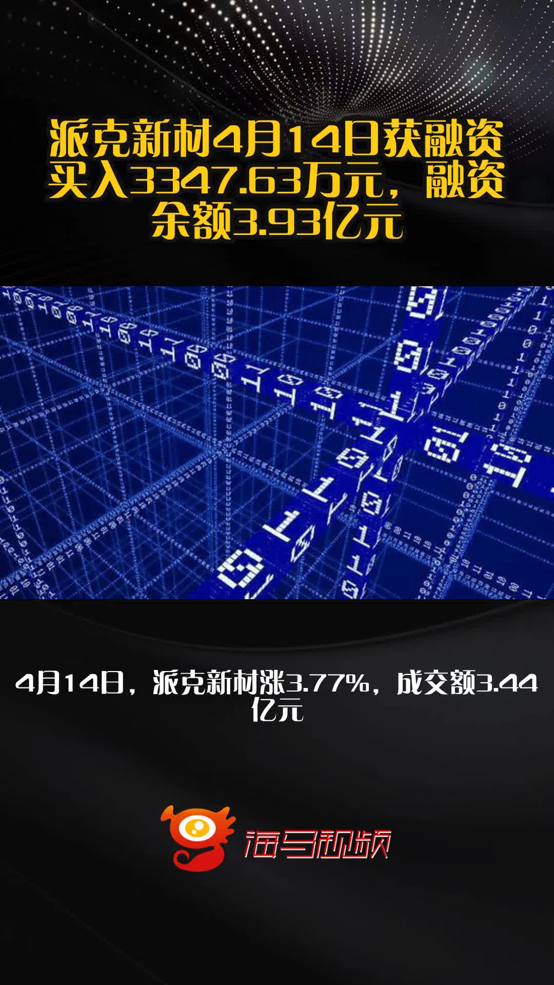 派克新材4月14日获融资买入3347.63万元，融资余额3.93亿元