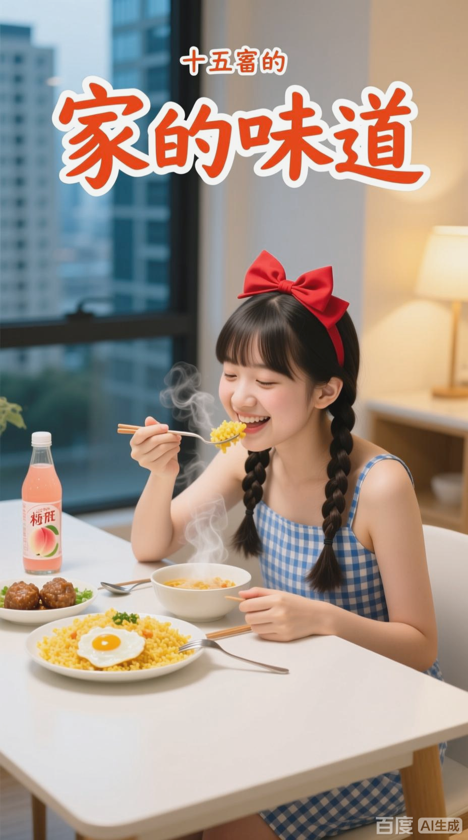 温馨晚餐时光,女孩的幸福时刻