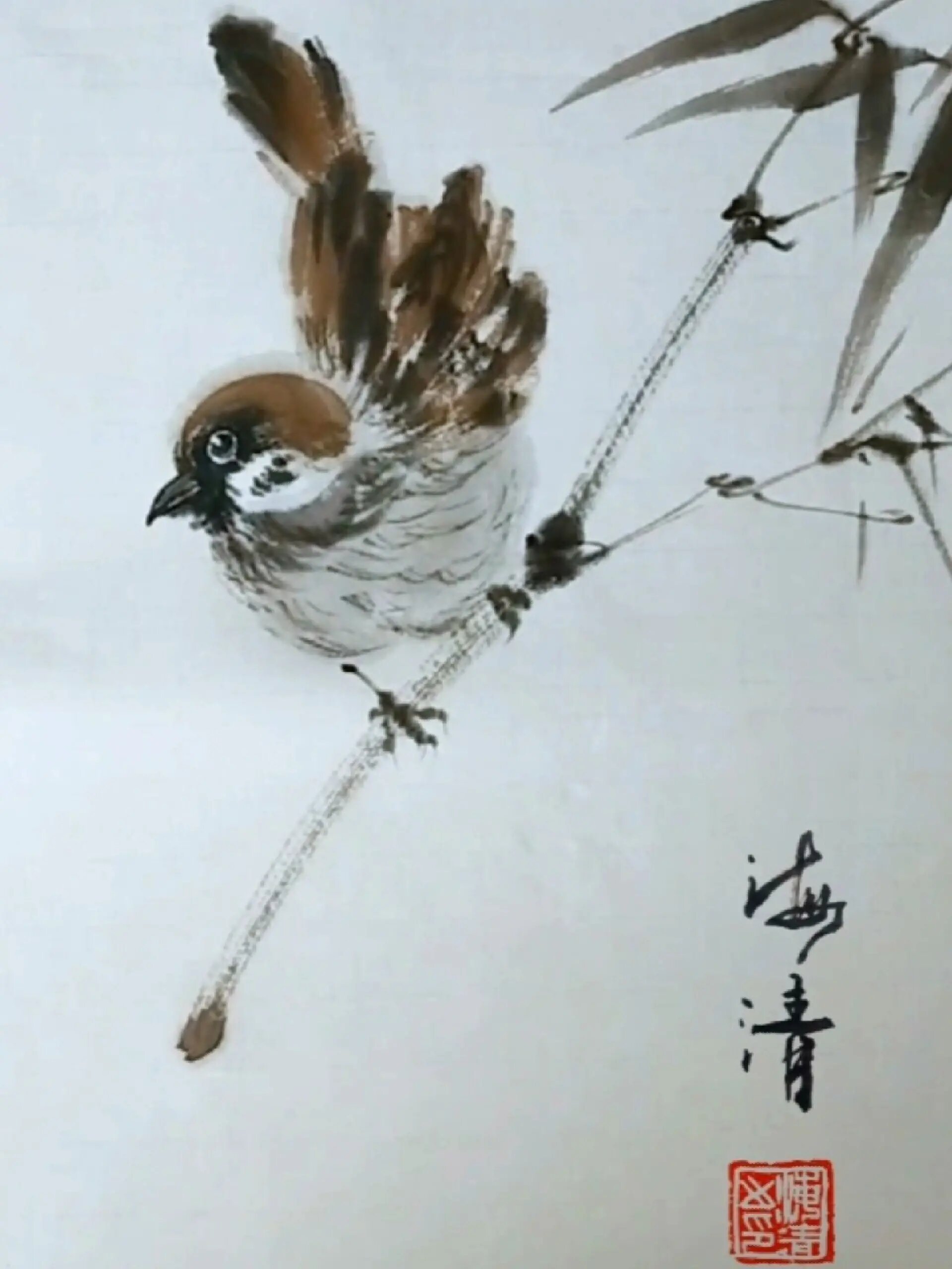 水墨写意麻雀