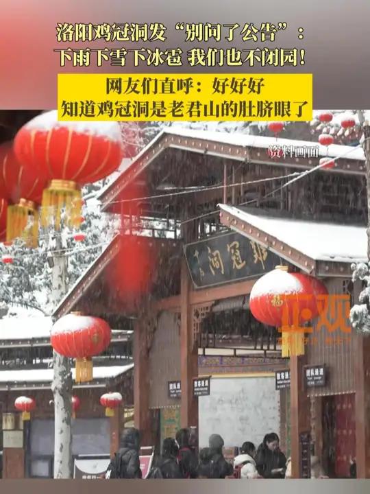 1月31日,洛阳鸡冠洞发“别问了公告”:下雨下雪下冰雹 我们也不闭园!网友们直呼:好好好,