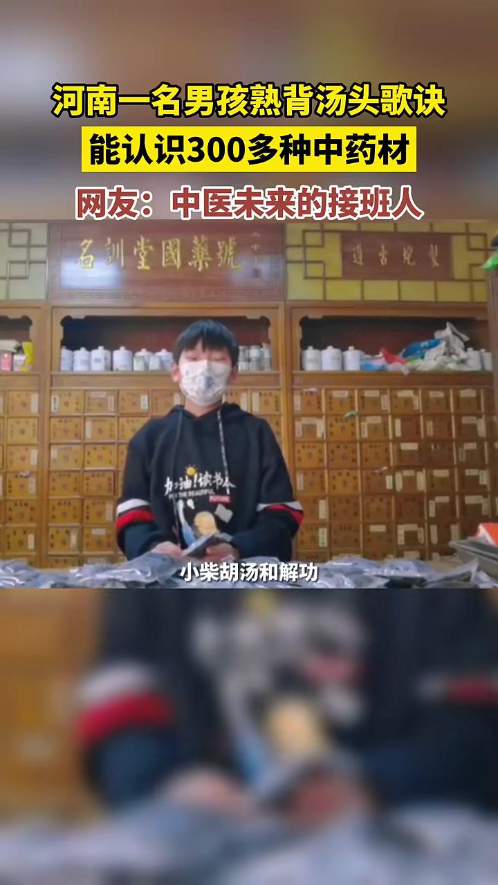 河南10岁男孩熟背汤头歌诀,能认识300多种中药材,网友:中医未来的接班人。(剪辑:陈晓城