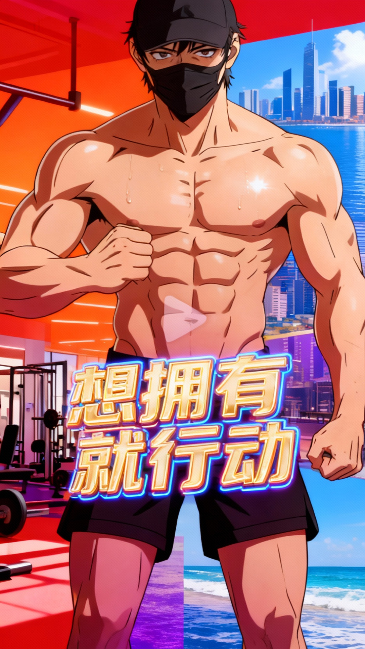 肌肉男秀腹肌,力量与美的展现