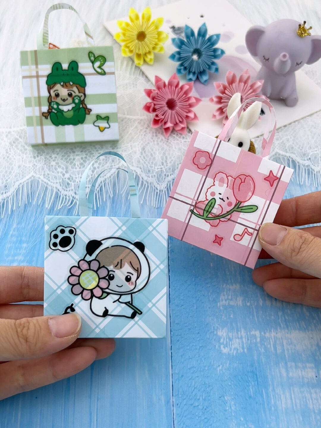 一张纸折的迷你手提袋,可可爱爱,装点小东西