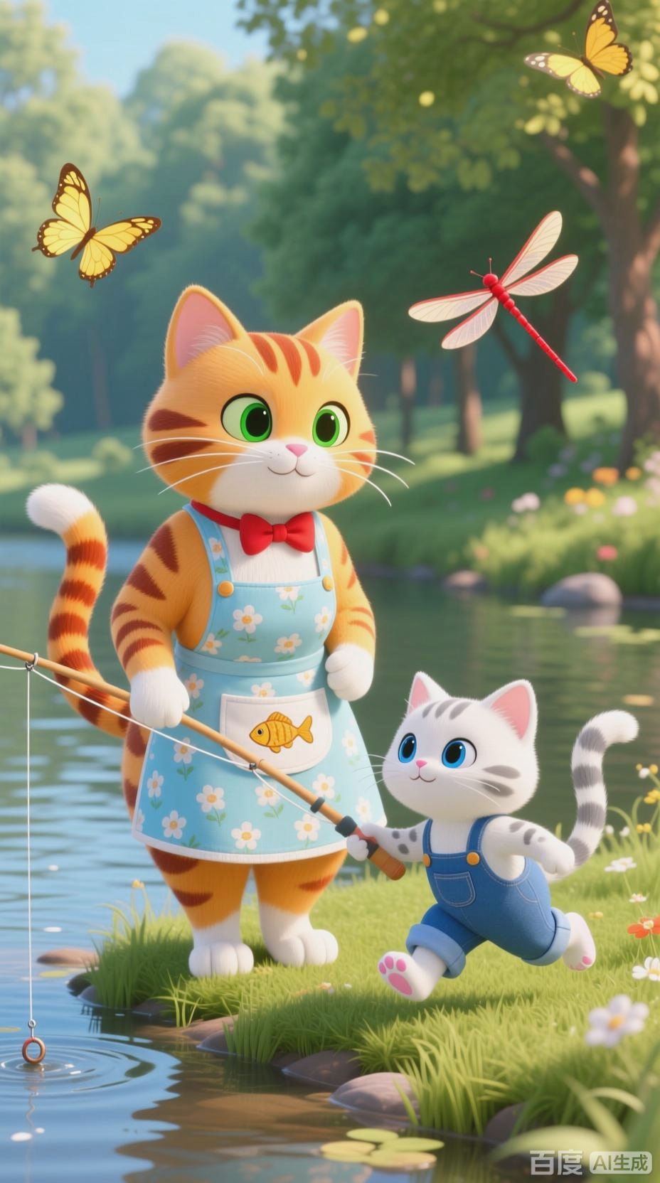 小花猫学钓鱼,一心一意最重要
