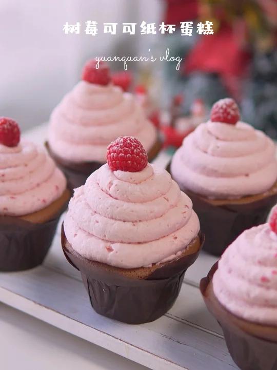 树莓可可纸杯蛋糕奶油就是要大口的才好吃