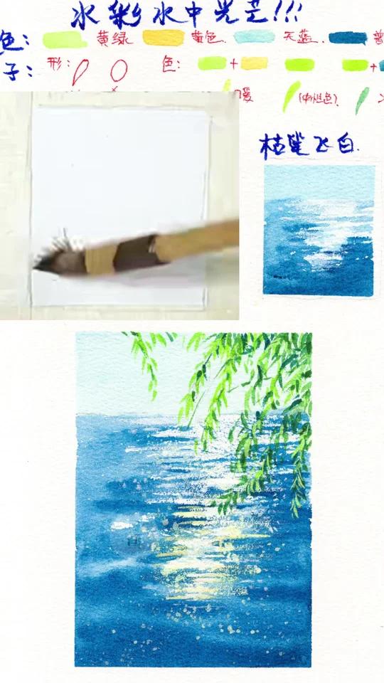 波光粼粼的水面怎么画？教你两个水彩技法~