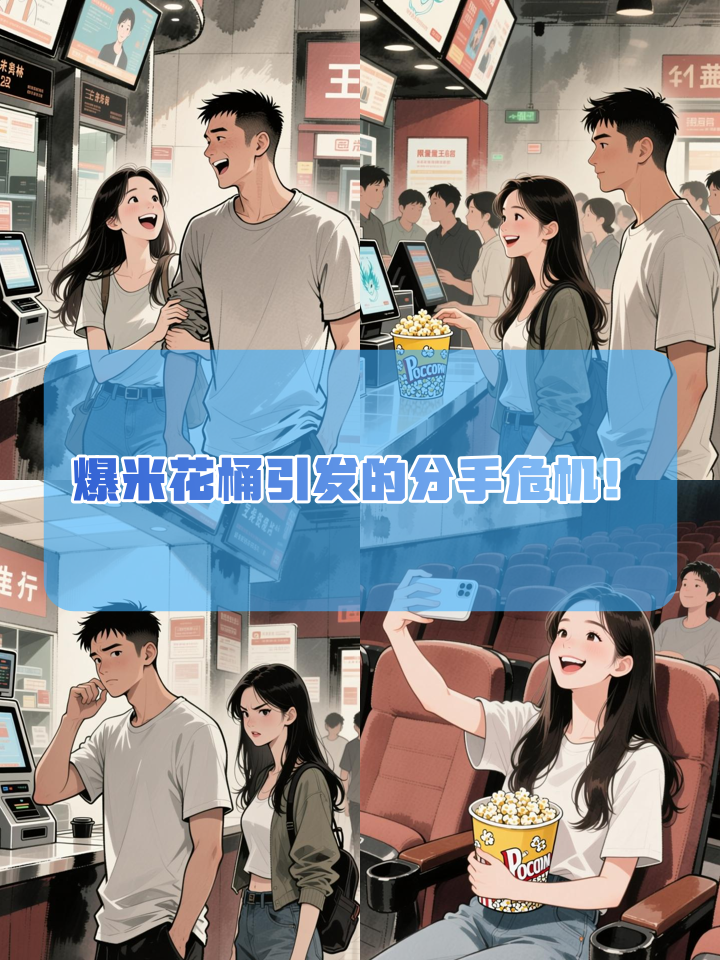 电影院吵架后，她竟把爆米花桶扣在男友头上！