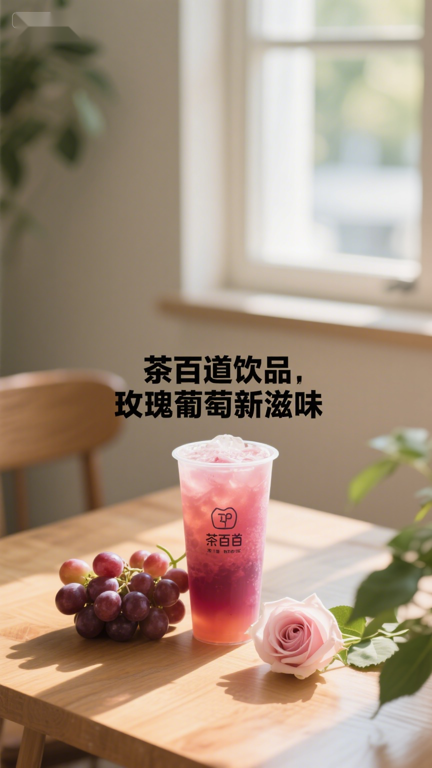 茶百道饮品，玫瑰葡萄新滋味
