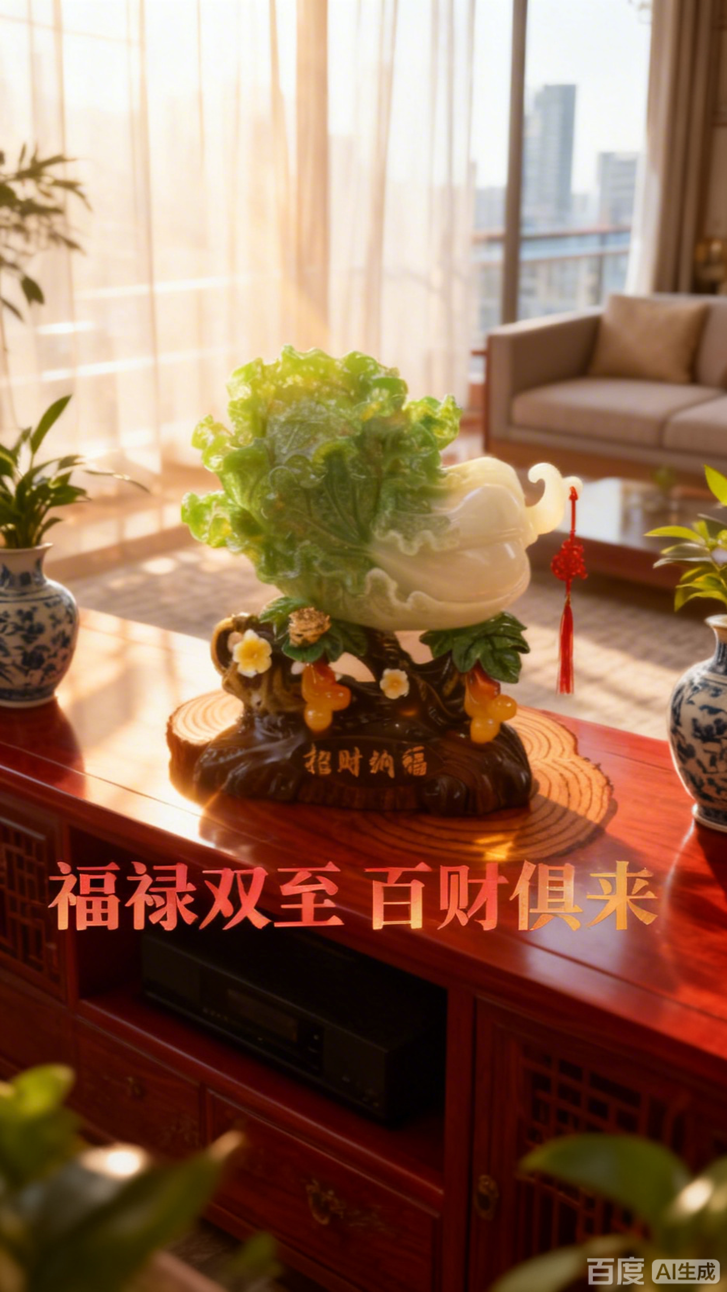 葫芦白菜摆件,福禄财运双全