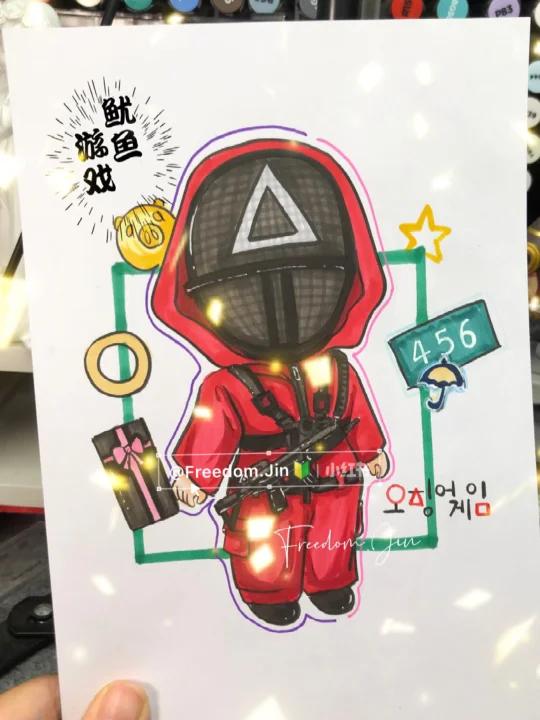 马克笔手绘|人物插画|鱿鱼游戏