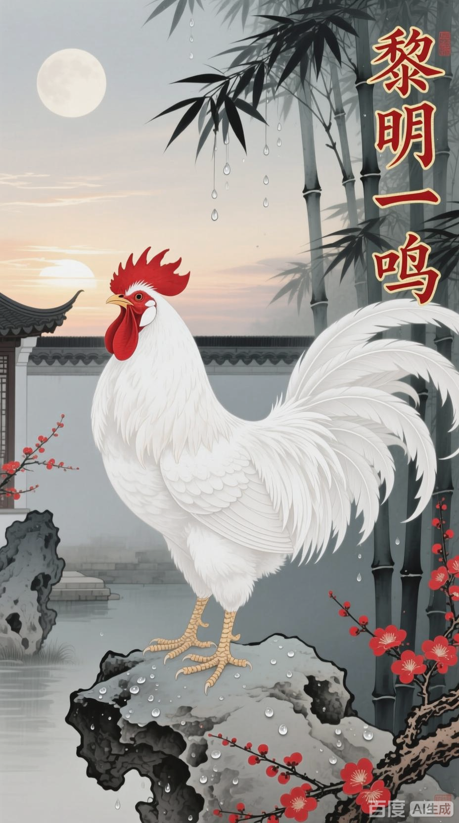 明代雄鸡破晓,工笔绘尽威仪