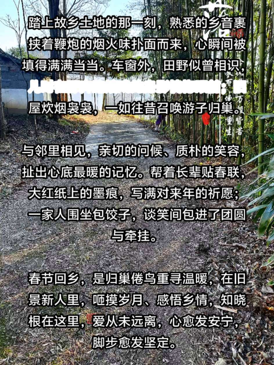 踏上故乡土地的那一刻,熟悉的乡音裹挟着鞭炮的烟火味扑面而来,心瞬间被填得满满当当。车窗外,