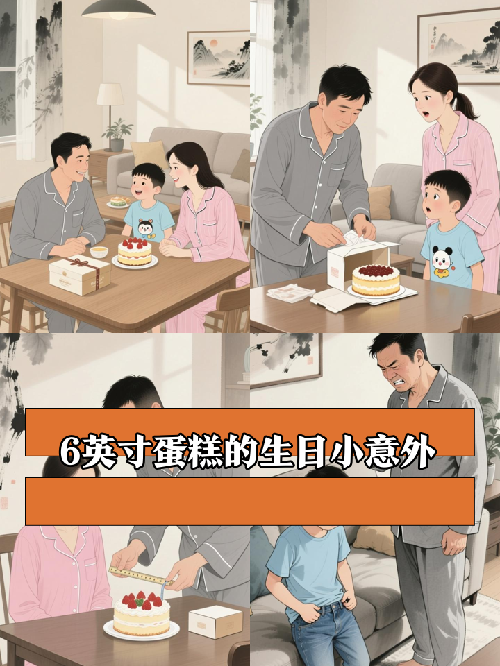 刘先生的妻子过生日,订了一个“遇见村上”的6英寸任意四拼千层生日蛋糕。刘先生说,当一家三口