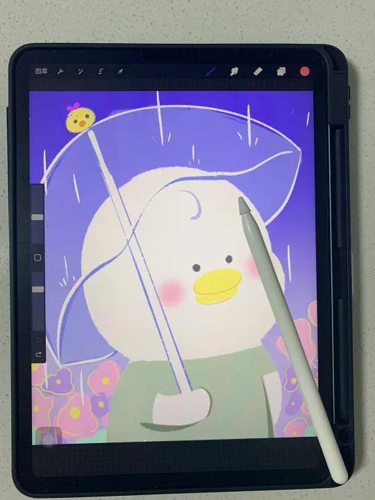 雨中的小鸭子治愈系插画Procreate绘画教程