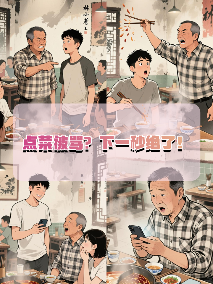 点菜时被老爸当众训斥，他竟掏出手机……