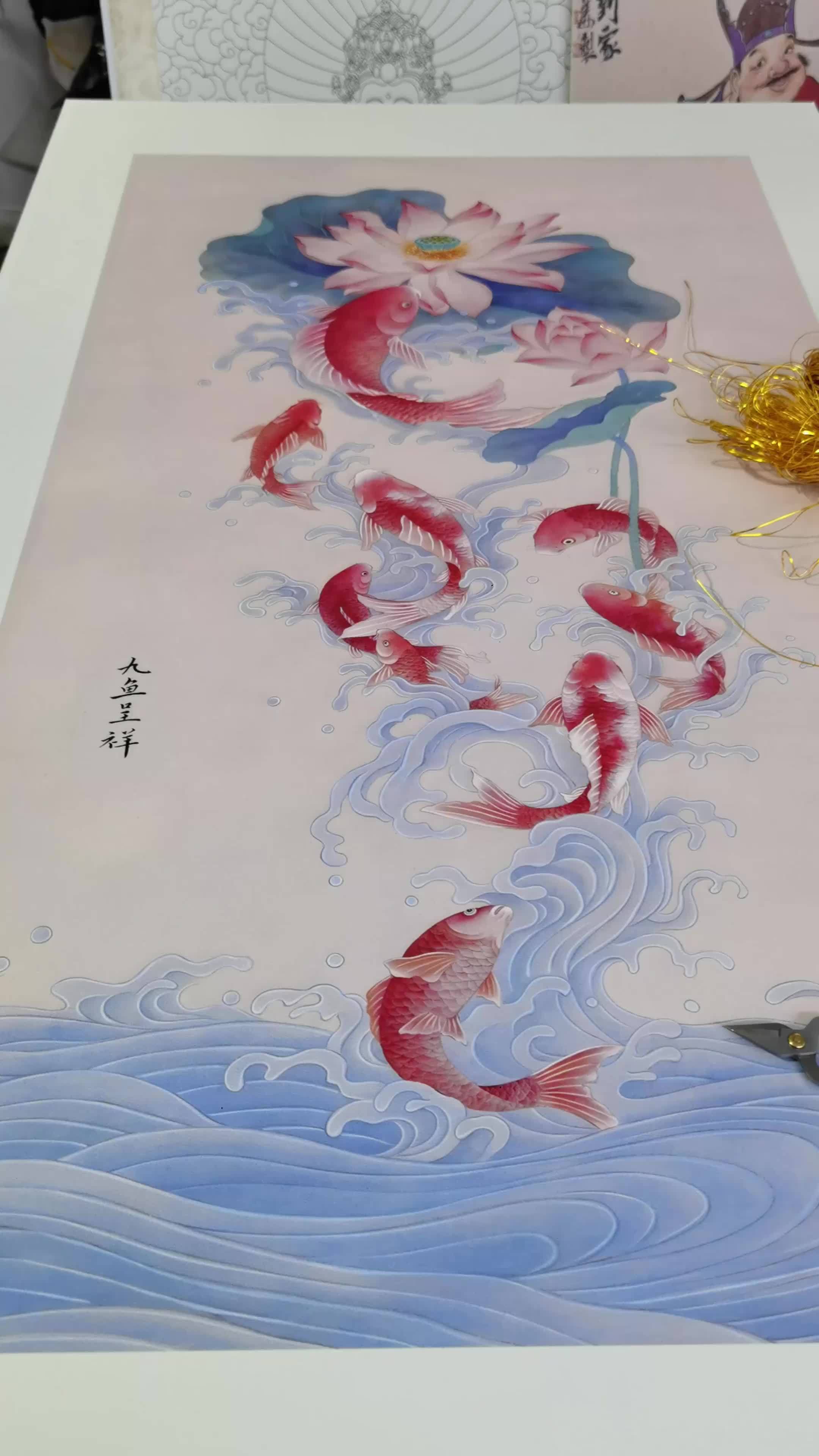 大尺寸壁画《九鱼呈祥》《地藏菩萨》非遗掐丝珐琅高定系列 60x120cm 70x120cm