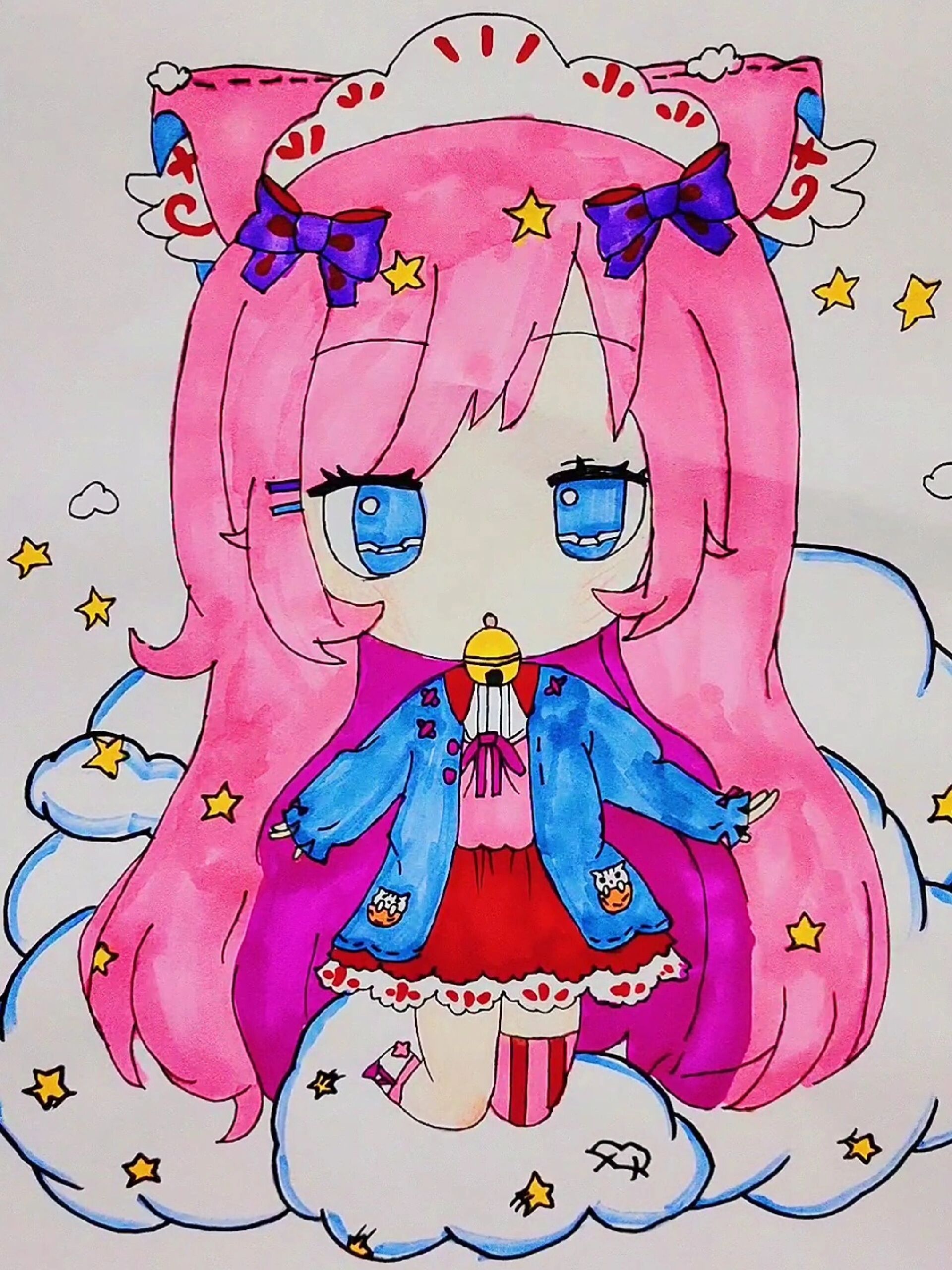 动漫卡通q版女孩可爱简笔画马克笔