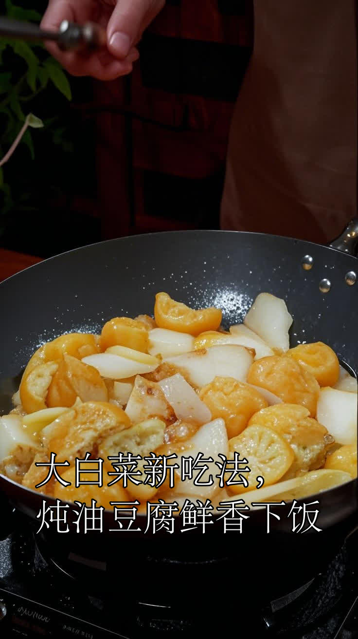 大白菜新吃法,炖油豆腐鲜香下饭