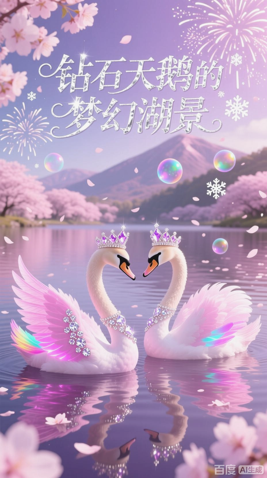钻石水晶天鹅的梦幻湖景
