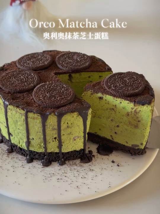 自制抹茶奥利奥芝士蛋糕，绵软细腻巨好吃
