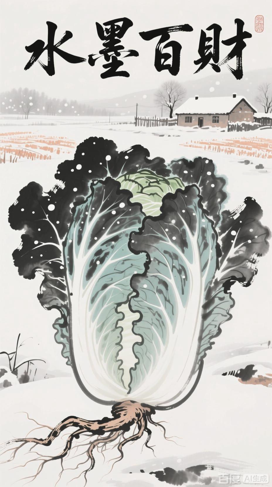 国画水墨中的东北大白菜