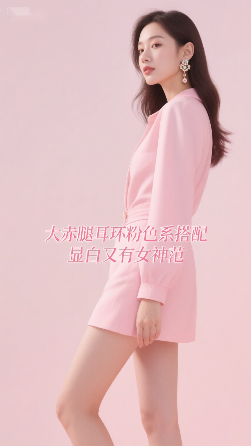 大赤腿耳环粉色系搭配显白又有女神范