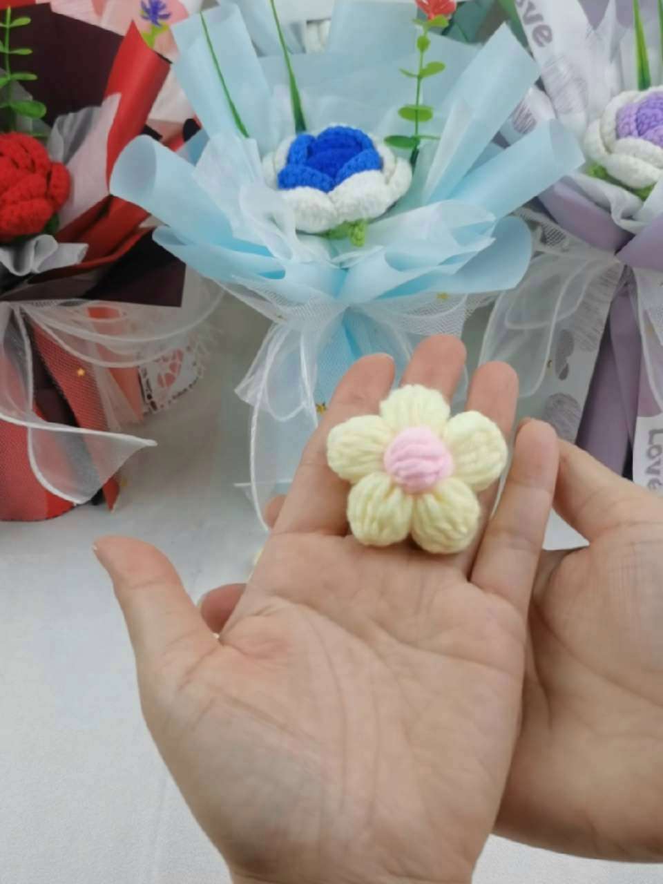 一体泡芙花钩织教程 我的手工日常 毛线钩织泡芙花教程 泡芙花钩织