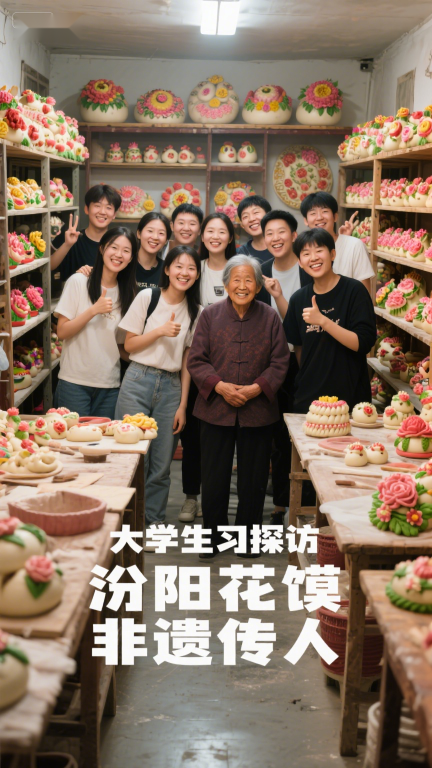 大学生实习探访汾阳花馍非遗传人