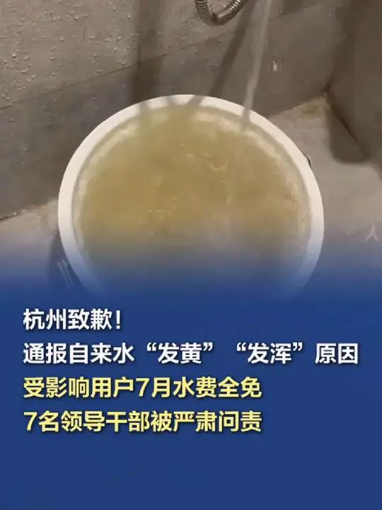 杭州通报自来水“发黄”“发浑”原因,7名领导干部被严肃问责 杭州市联合调查组7月23日发布