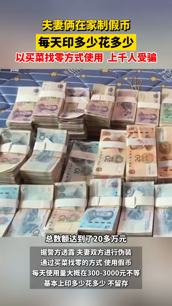 夫妻俩在家制假币,以买菜找零方式使用 上千人受骗