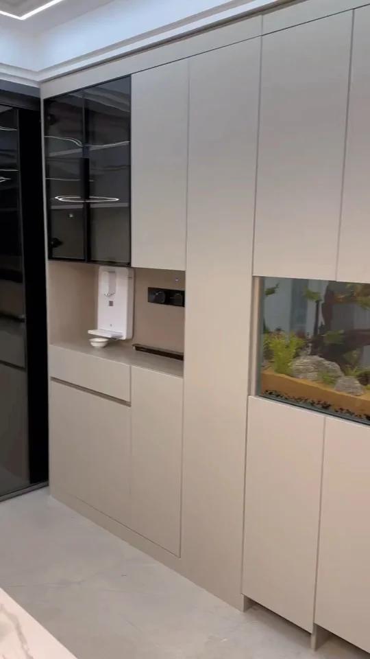 入户鱼缸隔断柜设计 餐边柜镶嵌鱼缸酒柜