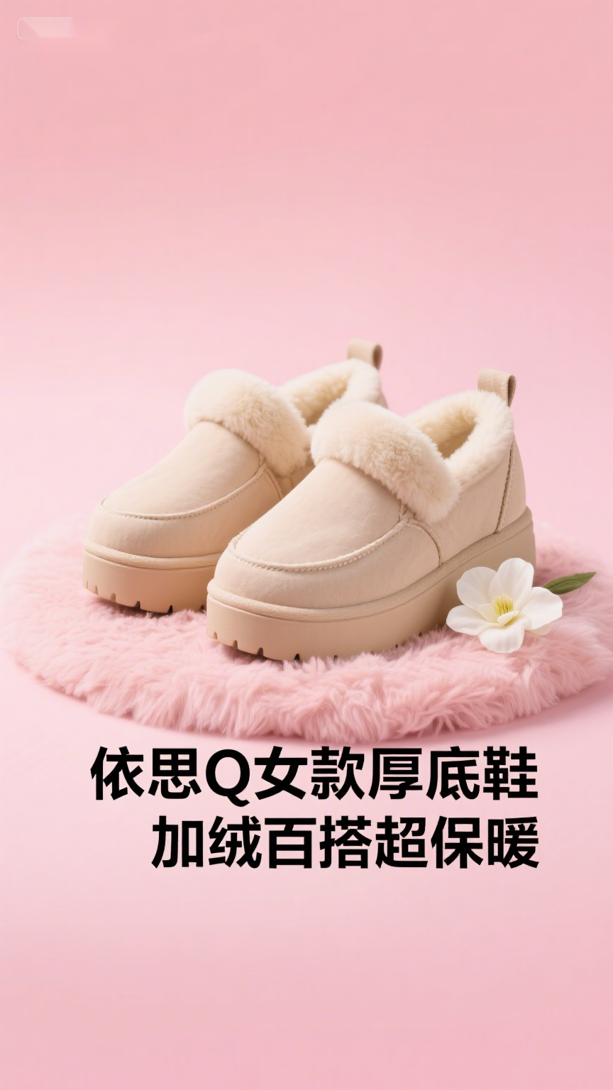 依思Q女款厚底鞋,加绒百搭超保暖