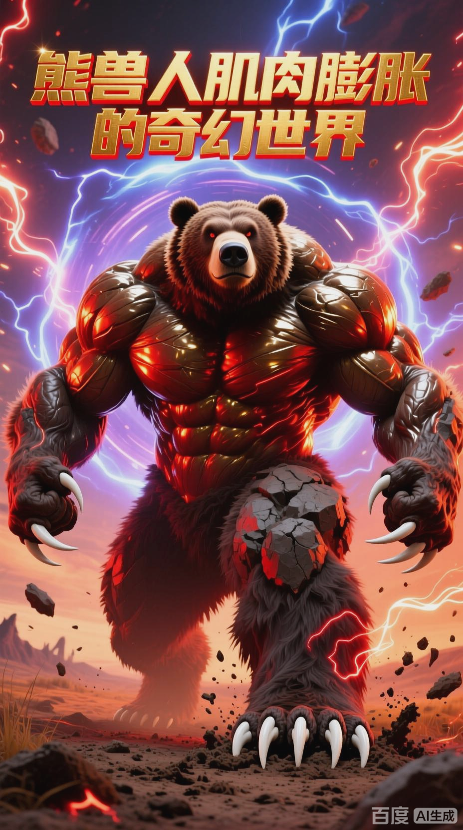 熊兽人肌肉膨胀的奇幻世界