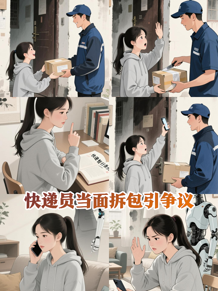 女生网购的手机到货快递员当面把包装盒拆开
