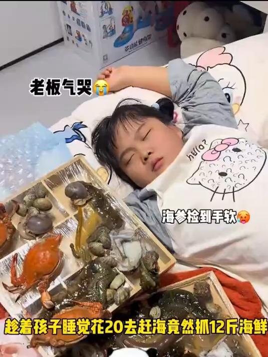 趁着孩子睡觉花20块去赶海，抓了12斤海鲜，差点给老板气哭 #萌娃日常#