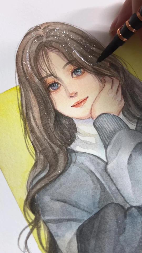 水彩人物|画一张美美的丽颖 水彩上色
