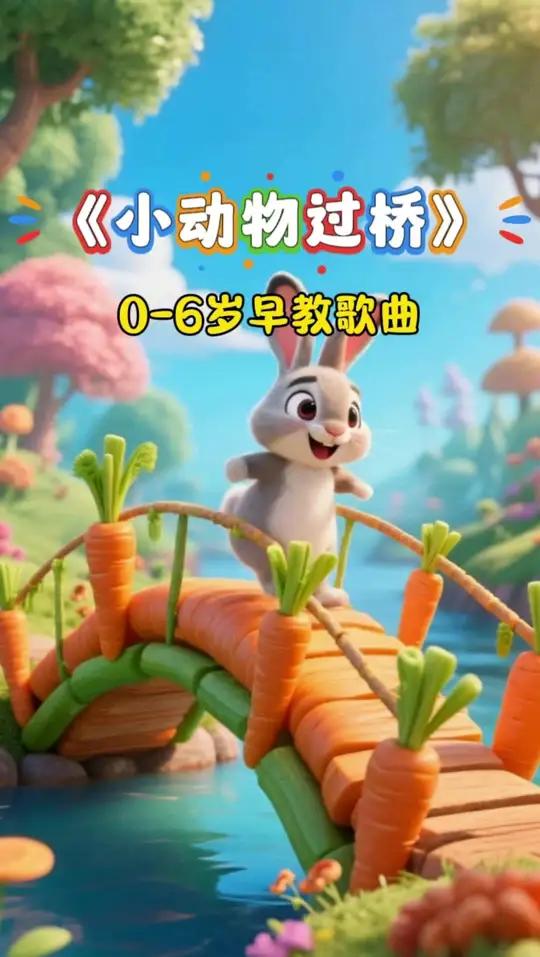益智早教歌曲《小动物过桥》小白兔过桥蹦蹦跳,小鸭子过桥摇啊摇儿歌多多儿歌动画儿歌100首最