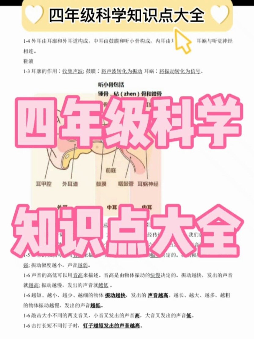 四年级科学知识点大全,自取